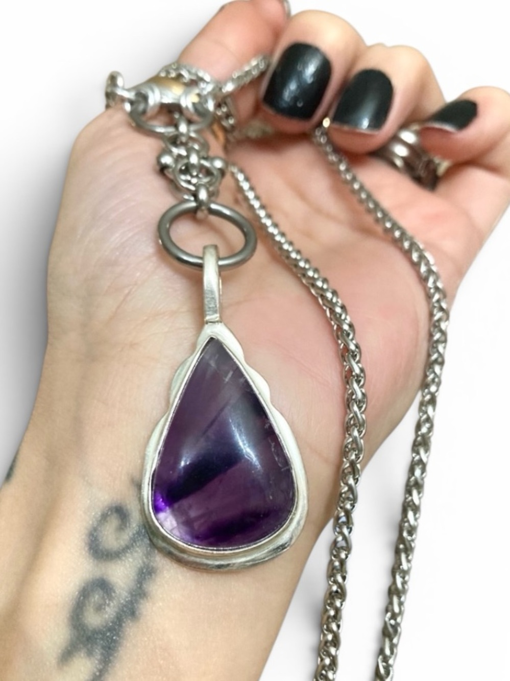 925 sterling silver amethyst charm on steel y shape Celtic knot chain - Picture 2 of 14